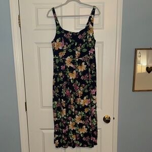 Old Navy Floral Midi Dress - Navy, Yellow, Pink, Green